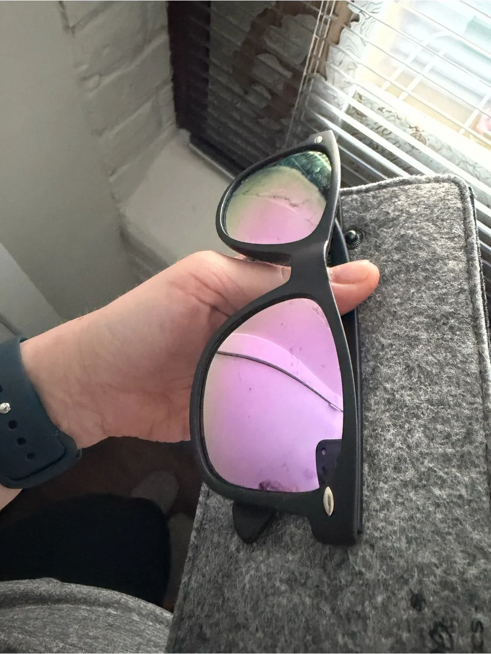Matte Black Wayfarer Sunglasses with Pink Mirrored Lenses